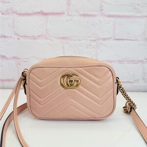 Authentic Gucci Pink Marmont Matelasse Camera Crossbody Bag